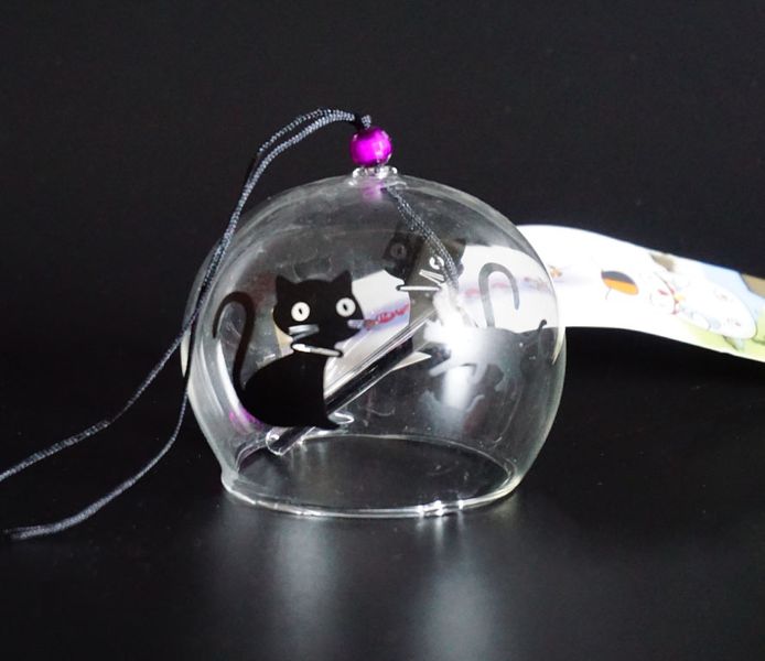 Японський скляний дзвіночок Фурін малий Чорні коти 25034 фото