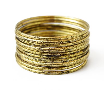 Комплект из 12 браслетов кольцо Дутые желтый метал 9080080 фото