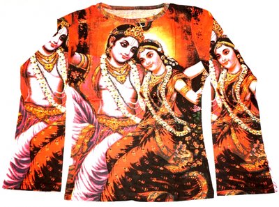 Жіноча футболка довгий рукав кольорова Радха з Крішною 9040065 фото