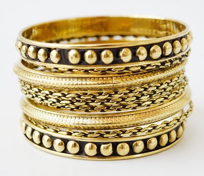 Комплект из 9 браслетов кольцо Дутые желтый метал 9080082 фото