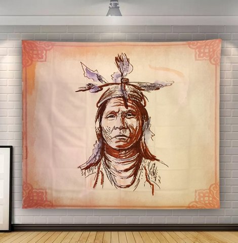 Гобелен настенный Портрет индейца Полиэстер 9040458 фото