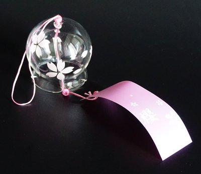 Японський скляний дзвіночок Фурін зі спідничкою Рожеві квіти 25053 фото