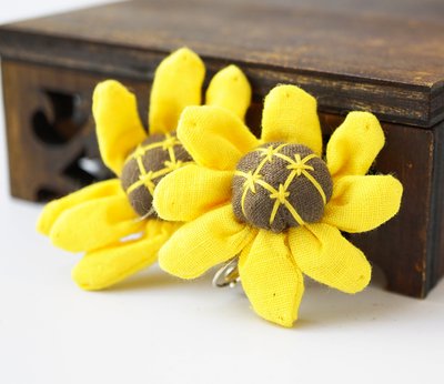 Сережки ганчіркові Квітка жовта 9080444 фото