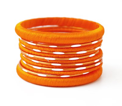 Комплект из 13 браслетов кольцо в ткани Оранжевый 9080332 фото