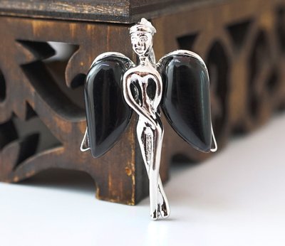 Кулон Ангел з кам'яними крилами вставка Чорний обсидіан 9080010 фото