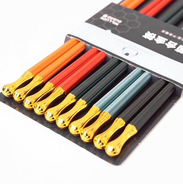 Палочки для еды KangJu набор 5 пар Цветные с золотом Пластик 9220191 фото