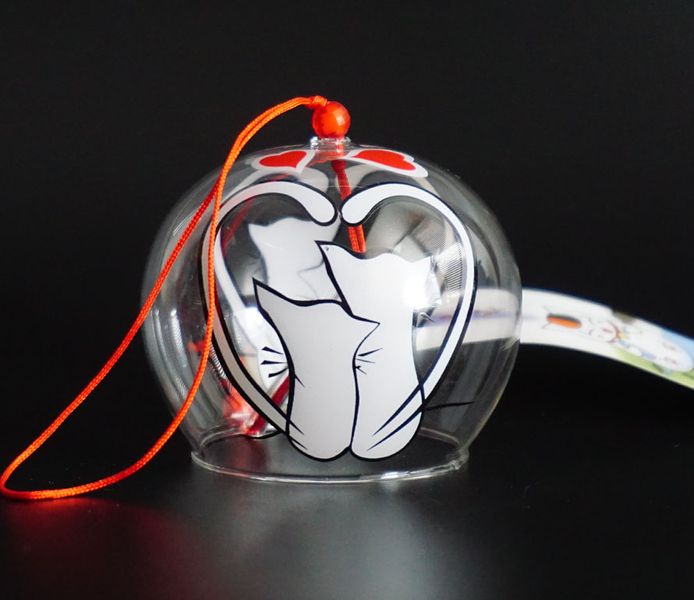 Японський скляний дзвіночок Фурін Пара котів 25017 фото