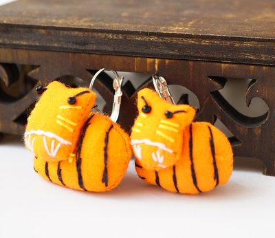 Сережки ганчір'яні Смугастий котик оранжеві 9080444 фото