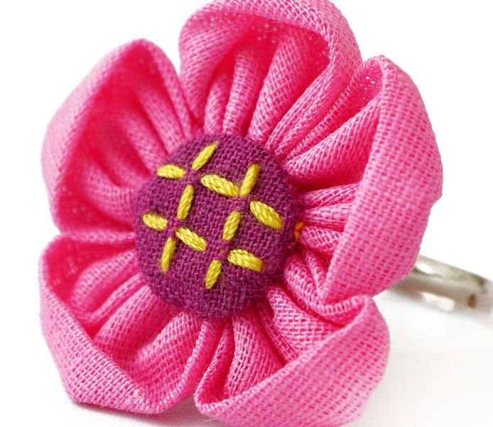 Кольцо тряпичное безразмерное Цветок Розовое 9080443 фото