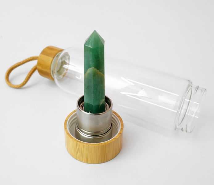 Бутылка для воды с кристаллом 550мл. Зелёный авантюрин 24845 фото
