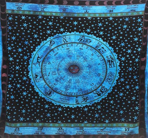 Покрывало двухспальное Астрология голубое 29506 фото